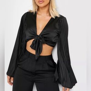 Black satin long sleeve top